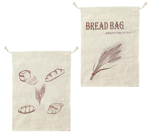 KSBBHDS Lot de 2 sacs à pain en lin réutilisables avec cordon de serrage pour pain, fruits, baguettes, boîtes à déjeuner