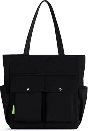 Lidxfeo Damen Canvas Handtasche Schultertasche, Groß Canvas Umhängetaschen Mit ReißVerschluss, Casual Shopper Tote Bag für Schule, Reisen, Arbeit, Täglichen Gebrauch
