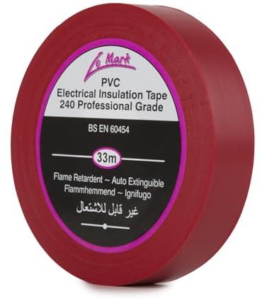 Le Mark Red PVC Electrical Insulation Tape - 33m x 19mm, Flame Retardant, RoHS & BS EN 60454-2 Compliant, Water & Abrasion Resistant, Easy Unwind & Tear, Professional Grade
