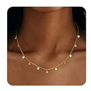 JeweBella Collier Femme Or Plaqué Or 18K Chaine/Cœur/Boule/Disque/Perle Collier Ras du Cou Fine Chaîne Or/Argent Bijoux Femme