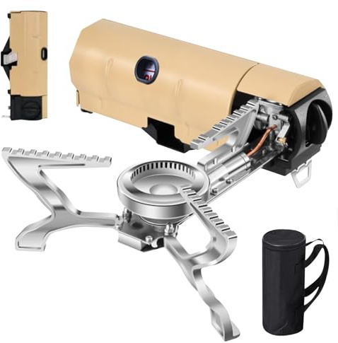 Jargrovs Camping Gaskocher,Portable Gas Camping Stove,Faltbarer Campingkocher mit Tragetasche,2,6 kW Windschutz Gaskocher, kompakter campingkocher gas für Camping,Wandern und Partys (Khaki)