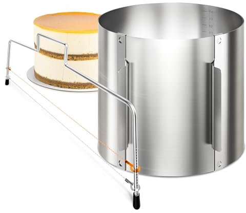 Menz Tortenring verstellbar hoch 15 cm + Tortenschneider - 2-teiliges Set Edelstahl Torten-Zubehör, hochwertiges Backzubehör, Backset für professionelle Torten-Zubereitung