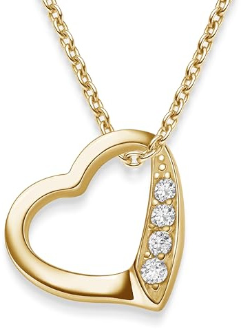 Amoonìc Herzkette Silber 925 / Gold vergoldet, Halskette Damen 45-50cm | Herzanhänger Echt Silber mit Steinen, Kette Damen mit Herz, Frauen Schmuck Geschenk für Sie Mama Freundin