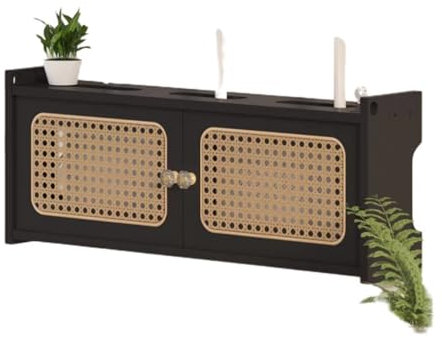 Router Rack, Caja Ocultar Router WiFi, Caja Router, Caja Router Pared, Soporte Router Pared, for TV, Router, Cable, Organizador De Cables, Caja De Almacenamiento(Black,60 * 11.5 * 23cm)