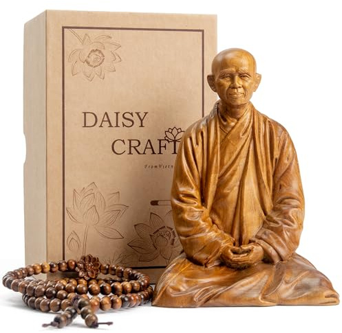 DAISYCRAFTVN Zen Master Thich Nhat Hanh Buddha Statue, Wooden Meditation Accessories, Feng Shui Decor, Zen Spiritual Gifts, Home and Altar Decoration, Buddha Room and Indoor Decor