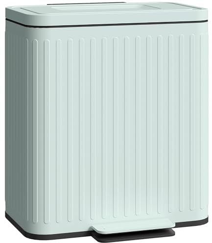 HOMCOM Dual Kitchen Bin, 2 x 20L Double Bin for Recycling and Waste, Green | Fingerprint-proof, Soft-Close Pedal Lid, Removable Inner Buckets