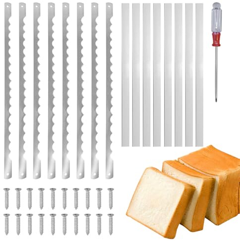 AAEJE Bread Bow Knife Blades, 10.8 Serrated Stainless Steel blades with Screws, Screwdriver, and Safety Guard, Replacement for Wood Bread Cutter, Bow Bread Knife Replacement Blades 8 Pcs