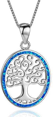 ZCCZJS Collana con Ciondolo Albero della Vita Femminile Boho Collana con Catena Color Argento Rosa e Oro Simpatiche collane da Sposa con Opale Bianco per Le Donne