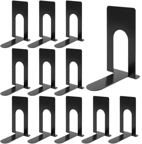 Vikcvcsc 12 fermi libri in metallo nero con antiscivolo per scuola, casa e ufficio, 12 pezzi