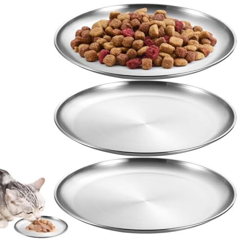 UOCAI 3 ciotole piatte per gatti in acciaio inox, 14 cm ciotola per gatti con baffi larghi, ciotola per cibo Surefeed, a prova di caduta