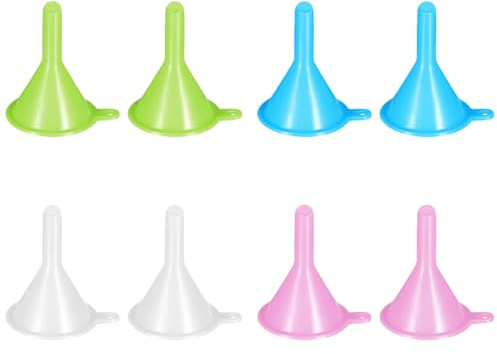 8 Pcs Mini Funnel Set Reusable Tiny Small Plastic Funnel Narrow Neck Colorful Kitchen Bottle Filling Funnels for Essential Oils Spices Perfume Powder Sand Art Liquids Lotion