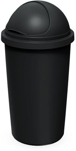 XXL Abfalleimer mit Kuppel Deckel schwarz - 60 L - Kunststoff Mülleimer | rund mit Schiebedeckel - Mülltonne Sammeltonne Abfallsammler groß recycelbar