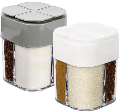 Lot de 2 pots à épices 4 en 1 Saupoudreuse sucre glace pour camping, voyage, pique-nique, barbecue, excursions et excursions