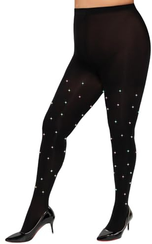 MANZI Funkelnder Strass Strumpfhose Damen Große Größen Schwarz Blickdicht Glitzer Strumpfhosen für Damen XL-2XL