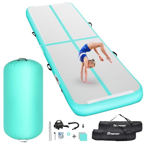 FBSPORT Airtrack Matte mit 100x60cm Air Roll, 10cm Hoch Verdicken 3/4M Tumbling Matte,Gymnastikmatte mit Luftpumpe,Trainingsmatte mit Tragetasche,Turnmatte für Zuhause, Outdoor,Yoga