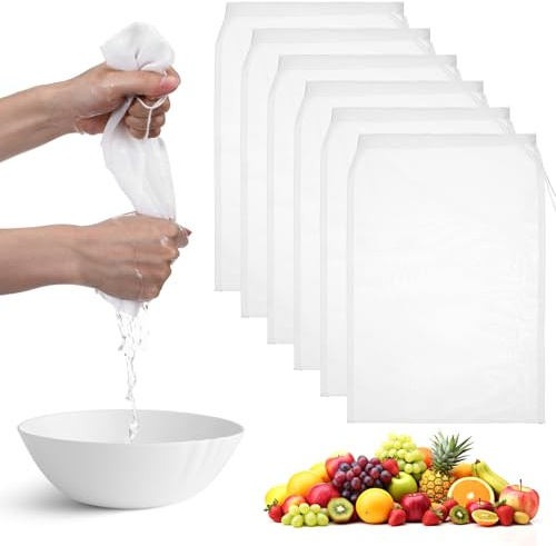 IANFAN 6 sacchetti per latte di noci, 30,5 x 20,3 cm, riutilizzabili, in nylon, 200 sacchetti a rete fine per scolare succhi di frutta, zuppe, formaggio, caffè, tofu, yogurt, tè