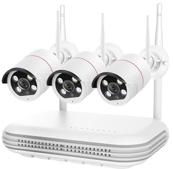 Kit Video Surveillance, H.265 8CH 5MP CCTV sécurité NVR Kit détection de visa Couleur Vision Nocturne caméra bidirectionnelle système de Surveillance sans Fil(None,8CH NVR and 3 Camera)