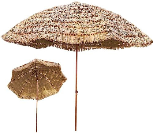 Ombrellone da Giardino in Paglia da 2,4 m/8 Piedi con Funzione di inclinazione, ombrellone da Spiaggia in Stile Hawaiano con Protezione UV, ombrellone da Giardino Rotondo in Rafia, Beige