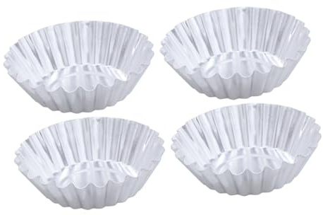 UKCOCO Moules à Tartelettes aux Œufs Revêtement Antiadhésif en Alliage D'aluminium Argenté Lot de 10 Forme Fleur Ondulée Conduction Rapide pour Quiches et Puddings