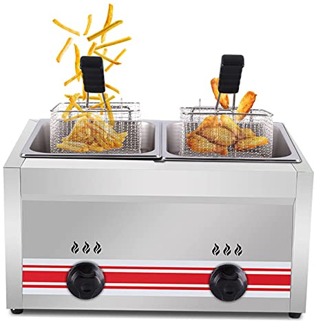 Commerciale Friggitrice In Acciaio Inox Gas Cestini Staccabili Potenza di Fuoco Regolabile Patatine Fritte Macchina Cucina Casa
