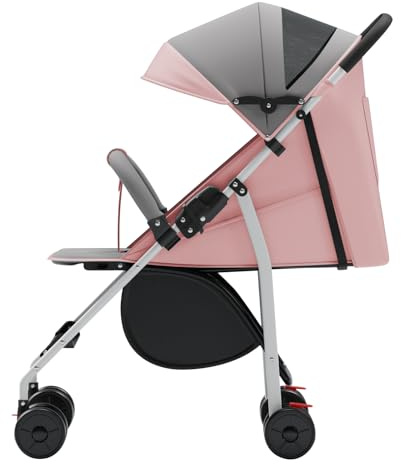 Kinderwagen mit mehreren Positionen, kompakt und leicht, 0 bis 4 Jahre (max. 22 kg), Stadtwagen, 5-Punkt-Gurt, Fußstütze, bis 25 kg, Rosa