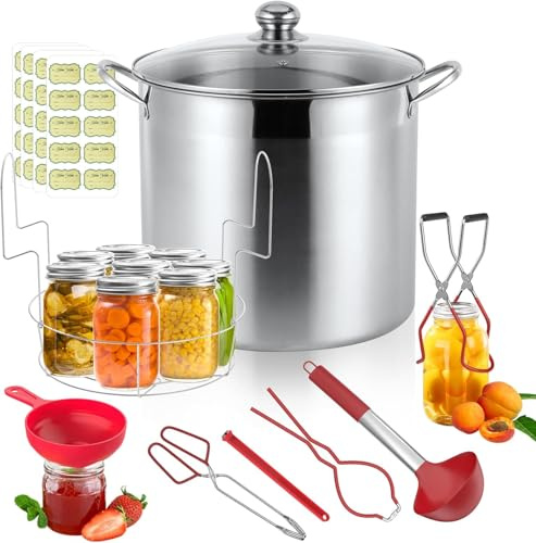 BriSunshine 21.5QT Stainless Steel Canning Pot with Rack and Lid | Water Bath Canner Supplies Kit with Tools Set, Ideal for Beginners Canning Fruits Vegetables at Home