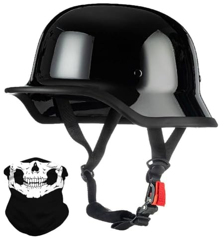 Vintage Stile Tedesco Mezzo Casco, ECE Approvato, Faccia Aperta Casco con Fibbia a Rilascio Rapido, Adulto Uomini Donne Caschi di Moto per Bicicletta Incrociatore Scooter(Z2,L/59-60cm)