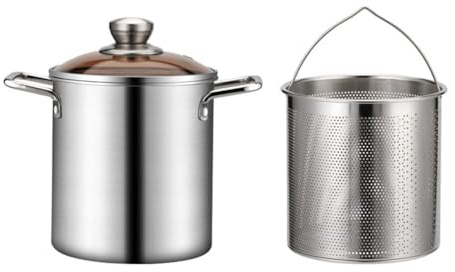 WIIYENA Olla de acero inoxidable con cesta para patatas fritas, verduras y carne, utensilios de cocina multiusos con asas