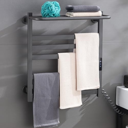 Scaldasalviette Termoarredo Elettrico 100W Radiatore da Bagno Elettrico con Timer e Temperatura Regolabile Scaffale di Essiccazione a Parete in Acciaio Inossidabile Elettrico Portasciugamani-Grigio