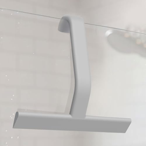 9.85Black Squeegee for Shower,Silicone Shower Squeegee with Built-In Hook All-one-Piece Shower Screen Wiper for Glass Doors & Bathroom Cleaning (Light Grey)
