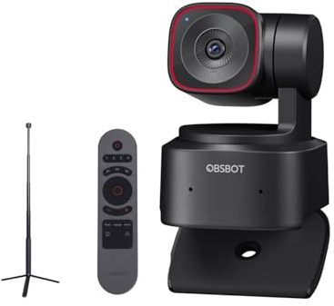 OBSBOT Tiny 2 Lite - Webcam 4K & Telecomando Remote Control & Treppiede allungabile,PTZ in Streaming con Sensore 1/2”, Tracking AI, Controllo dei Gesti, 60 FPS, HDR, Microfoni