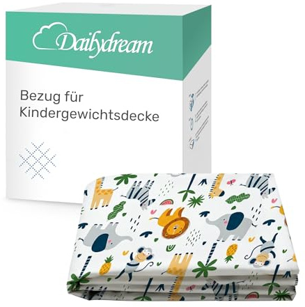 Dailydream Funda para manta de peso infantil, 104 x 150 cm, diseño de safari, 100 % algodón, funda de recambio, lavable, hipoalergénica y transpirable