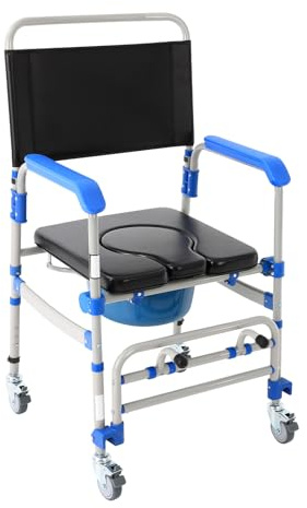 Toilettenstühle Toilettenstuhl mit Rollen Höhenverstellbar Aufstehhilfe Toilette Duschstuhl für Senioren Badezimmerstuhl Tragbarer Toilettenstuhl für kranke, ältere, behinderte, Bis 125 kg