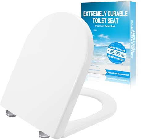 Shgjutop Toilettendeckel mit Absenkautomatik, WC Sitz mit Absenkautomatik Antibakteriell & UV-Beständig, Klodeckel D Form, WC Sitz mit Schnellverschlussfunktion, Klobrille Bis 150Kg, Weiß