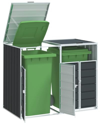 Canditree Cache Poubelle Exterieur en Métal, Rangement de Poubelle à roulettes, Abri pour 2 Poubelles 240L (Anthracite)