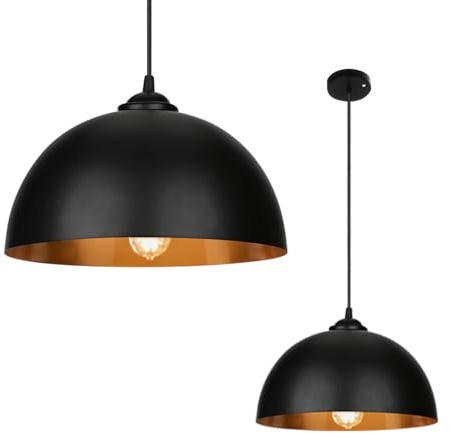 Monucep Pendelleuchte 2er Set, Ø30 cm, Vintage-Lampenschirm aus Metall | Schwarze Vintage Hängelampe, ohne Leuchtmittel, mit E27 Fassung, max. 60W, für Esszimmer, Bar, Küche, Wohnzimmer