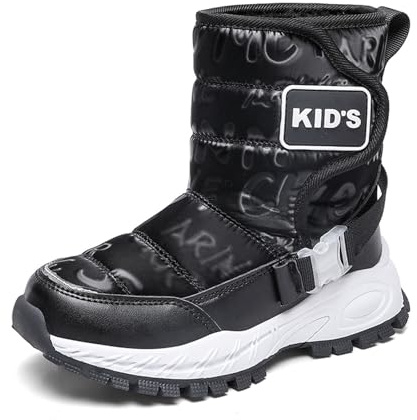 Botas de nieve de color sólido para invierno, para niños, niñas, antideslizantes, cálidas, acolchadas y gruesas, Negro , 33.5 EU