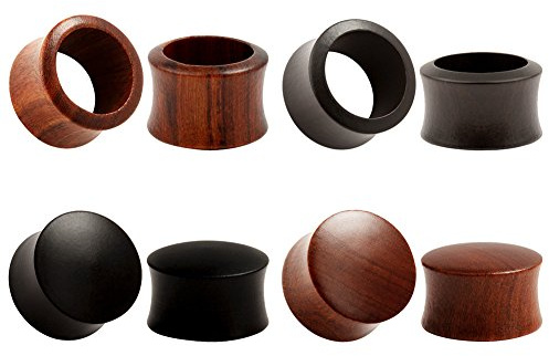 KUBOOZ (4 par set natur sandelträ ebenholts öronproppar tunnlar mätare stretchpiercingar., TYg
