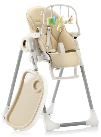 Sweety Fox Hochstuhl Baby mit Liegefunktion - Verstehllbar und Klappbar, Kinderstuhl mit Sicherheitsgurt - Mitwachsender Kinderhochstuhl 6 Monaten bis 3 Jahren, max. 15 kg - Beige