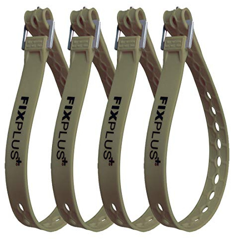 Fixplus Strap 4-pack - spännrem för säkring, fastsättning, buntning och fastspänning, tillverkad av specialplast med aluminiumspänne 66 cm x 2,4 cm (olivgrön)