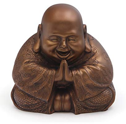 Buddha Groove Majestic and Cheerful Happy Buddha (Hotei) Statue in a Rich Bronze Color & Detailing on All Sides | Made of Polystone for Indoor Use | 7.5 x 7.5 Inches