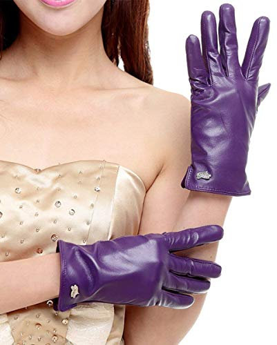 Damen Mit Besetzt Herbst Handschuhe Jungen Mode Und Winter Warme Lederhandschuhe Lila Rosa (Color : Lila, Size : L)