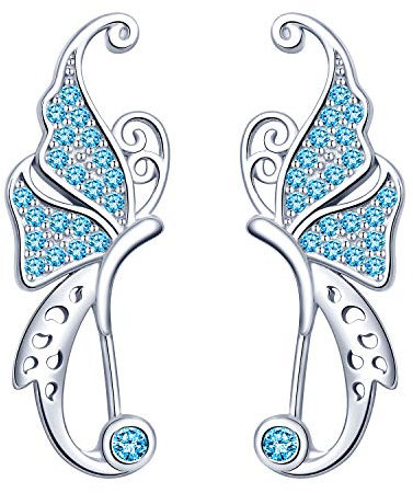 Oändligt U unik fjäril dam öronclips 925 sterlingsilver zirkon örhängen örhängen ear Cuff öronsmycke i olika färger, julklapp e silver, colore: Ljusblå, cod. E5707-ocean blue