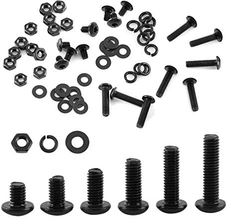 Innensechskantschrauben-Set Legierter Stahl M3 Schwarz, 300-teilig | Sechs metrische Größen mit Muttern und Unterlegscheiben, Zylinderkopfschrauben für Maschinenbau Geräte Möbel