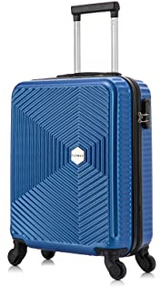Flymax 55x40x20 4 Wheel Super Lightweight Cabin Luggage Suitcase Hand Carry on Flight Travel Bags Approved On Board Fits Easyjet Ryanair Jet 2 BA Navy