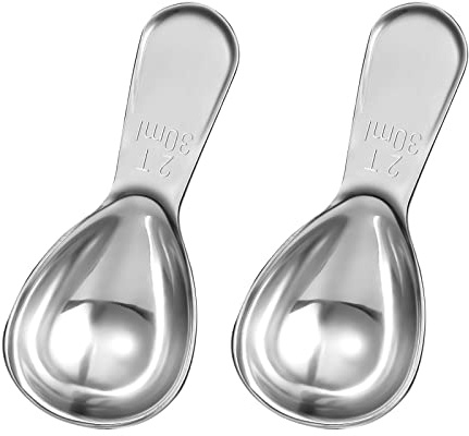 Kiniza - Cucchiaio da caffè in acciaio inox, 2 cucchiai dosatori da 30 ml, misurino esatto per caffè, tè, zucchero, farina