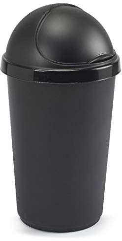 Optimal Products Plastic Bullet Bin 50/30 Litre Rubbish Waste Bins Kitchen Home Office Dustbin Flap Lid Recycling Indoor Storage Bins Trash Can (Black, 50 L Litre)
