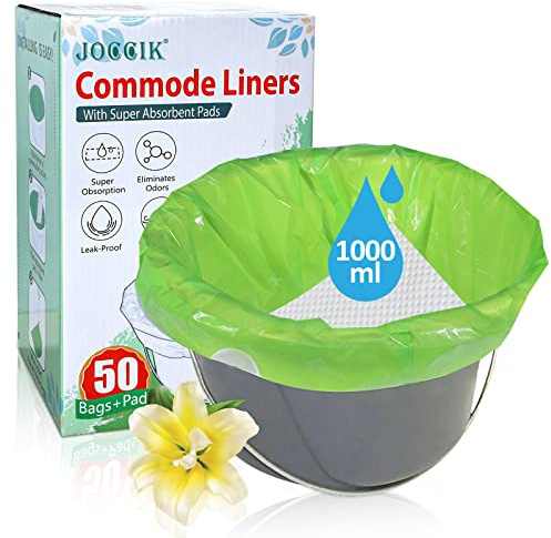 Commode Liners for Bedside Commode with Super Absorbent Pad 50 Pack Disposable Bags Universal Fit All Standard Toilet Chair Bucket
