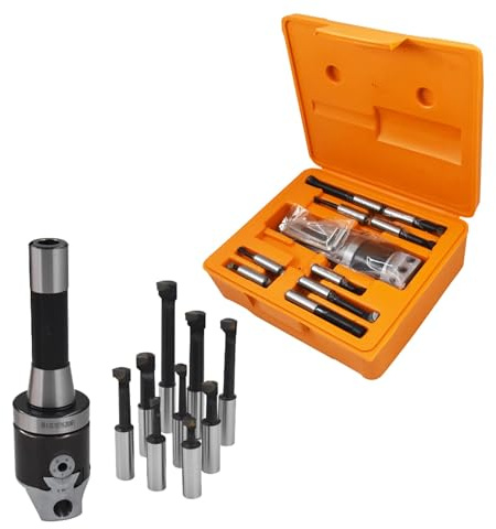Kimllier 2 Inch Boring Head R8 1/2 Inch Shank Boring Bar Set 9Pcs Carbide Tipped Bars Lathe Tool Fit for Milling Machine