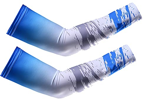 ihreesy Kühlung Armlinge,Unisex Ice Silk Armstulpen Long Arm Ärmel UV-Schutz Arm Sleeves Elastische Arm Sleeves Anti-Rutsch Armabdeckung Sonnenschutz Arm Kompression Abdeckung,Blau L(28-30cm)